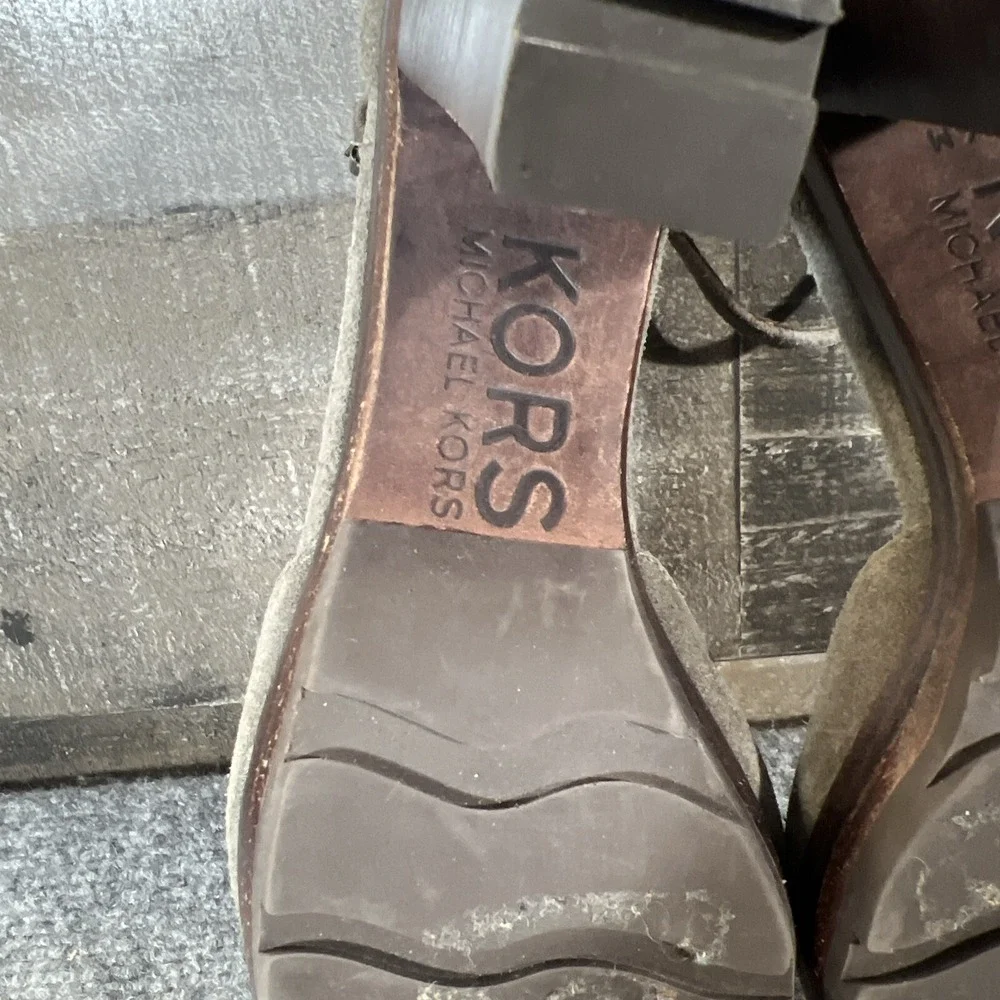 MICHAEL Michael Kors Brown Leather Suede Platform Ankle Strap Heels Size 5.5 M